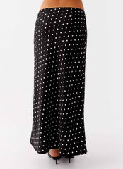 Breanne Midi Skirt - Black Polka Dot Satin