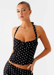 Breanne Midi Top - Black Polka Dot Corset