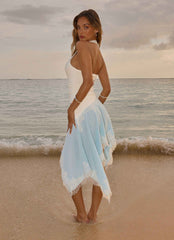 Brionee Midi Dress - Pale Blue Lace Trim