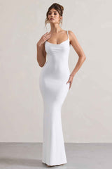 Francoise Maxi Dress - White Cowl Neck Lace
