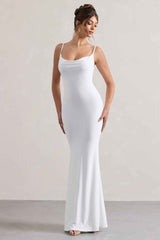 Francoise Maxi Dress - White Cowl Neck Lace