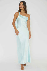 SATIN ONE-SHOULDER MAXI WEDDING GUEST DRESS