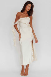 SATIN RUFFLE MIDI WEDDING GUEST COCKTAIL DRESS