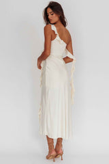 SATIN RUFFLE MIDI WEDDING GUEST COCKTAIL DRESS