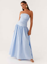 Carmel Maxi Dress - Blue Strapless Ruched