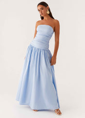 Carmel Maxi Dress - Blue Strapless Ruched