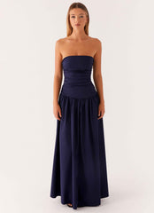 Carmel Maxi Dress - Navy Strapless Ruched