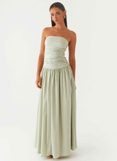 Carmel Maxi Dress - Sage Strapless Ruched