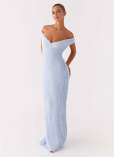 Chantelle Maxi Dress - Blue Off-Shoulder Ruched