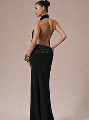 Adele Halter Backless Sequin Maxi Dress