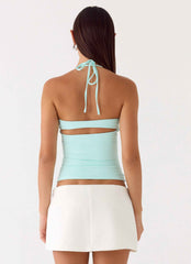 Chauncey Mini Halter Top - Aqua Stretch Jersey