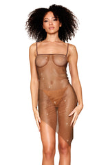 Rhinestone Fishnet Asymmetrical Chemise