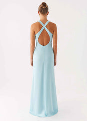 Desi Maxi Dress - Mint Satin Halterneck