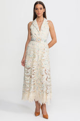 Halter Lace Midi Dress with Belted Waist Ivoire