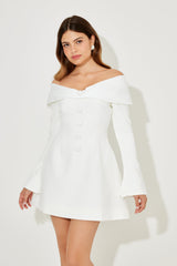 Bow Satin Off-Shoulder Mini Wedding Dress - White