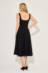 Timeless Square Neck Fitted Midi Evening Dress - Black