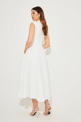 Aimee's V-Shaped Sleeveless Midi Party Dress - White
