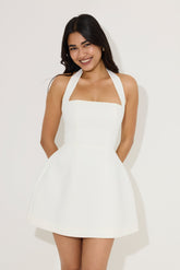 Halter Fitted Mini Summer Dress - White