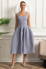 SLEEVELESS RIBBED MIDI COCKTAIL SUMMER DRESS
