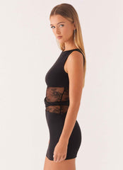 Echo Mini Dress - Black Lace Twist Waist