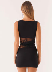 Echo Mini Dress - Black Lace Twist Waist