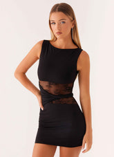 Echo Mini Dress - Black Lace Twist Waist
