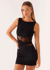 Echo Mini Dress - Black Lace Twist Waist