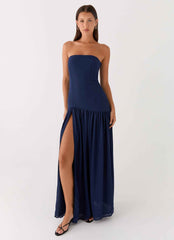 Eden Maxi Dress - Navy Strapless Chiffon