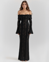 Black Lace, Off-Shoulder, Evening Wear