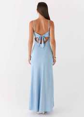 Flora Maxi Dress - Ice Blue Satin Tie-Front