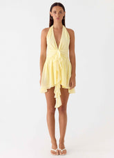 Guide You Mini Dress - Yellow Halter Neck