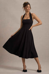 Auburn Midi Dress - Black Mesh Halter