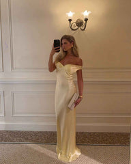 Women's Off-Shoulder Satin Maxi Wedding Guest Dress