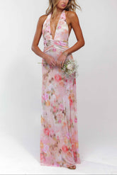 Women's Floral Deep V-Neck Maxi Wedding Guest Dress