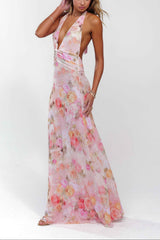 Women's Floral Deep V-Neck Maxi Wedding Guest Dress
