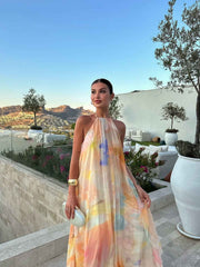Women's Printed Halter Maxi Summer Wedding Guest Dress