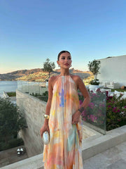 Women's Printed Halter Maxi Summer Wedding Guest Dress