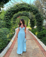 Women's Strapless Pleated Maxi Wedding Guest Dress