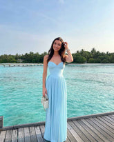 Women's Strapless Pleated Maxi Wedding Guest Dress