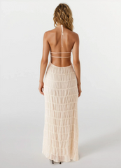 Women's Backless Sculpted Texture Maxi Summer Dress
