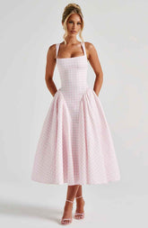 Women's Sleeveless Square-Neckline Gingham Midi Dress