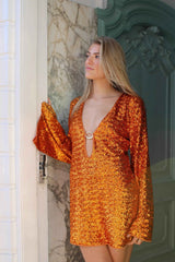 Women's Long Sleeve Sequin Mini Summer Dress