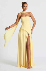 Women's Strapless Maxi Wedding Guest Dress with Scarf