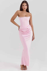 Women's Strapless Corset Maxi Wedding Guest Dress