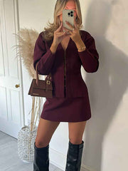Women's Ribbed Long Sleeve Two-piece Set