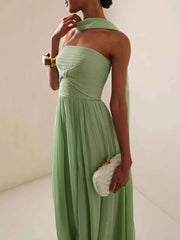 Women's Elegant Strapless Maxi Wedding Guest Dress