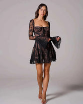 Women's Long Sleeve Romantic Lace Mini Dress