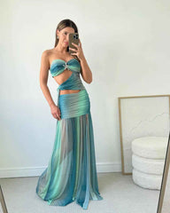 Women's Strapless Mesh Cut-Out Maxi Summer Dress