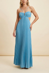 Women's Halter Pleated Maxi Prom Dress