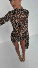 Women's Mesh Mini Party Dress with Long Sleeves